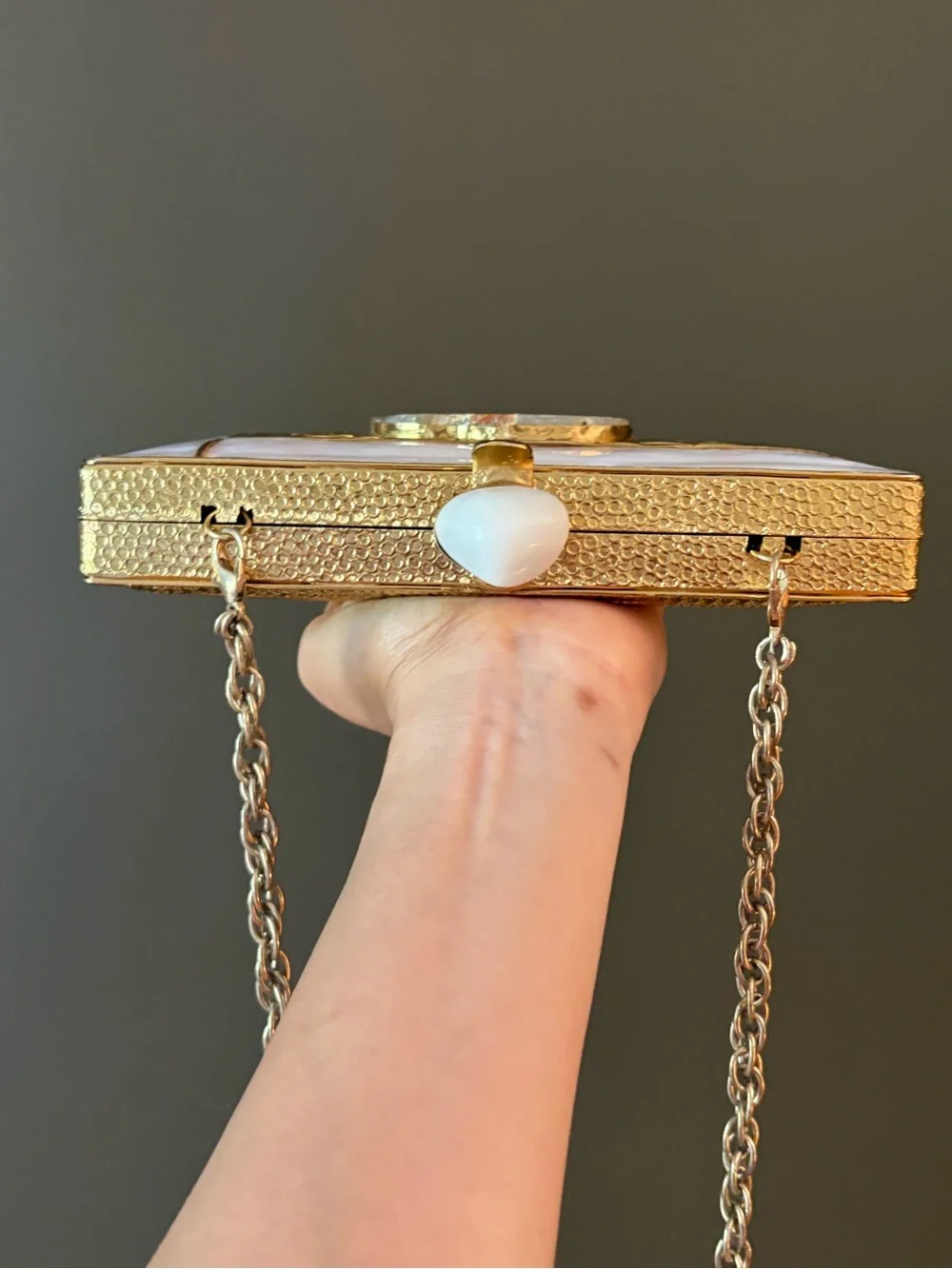 Iridescent Mother-of-Pearl & Gold Geode Frame Clutch